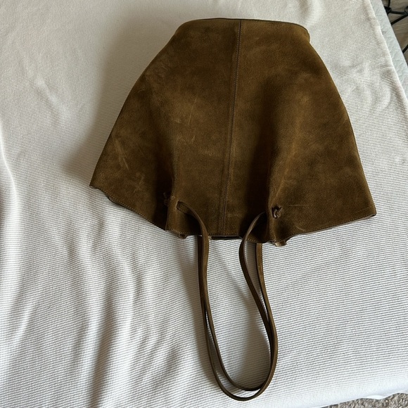 👒 MANGO 👒 SUEDE LEATHER SHOPPER BAG TOBACCO BROWN - Picture 10 of 12